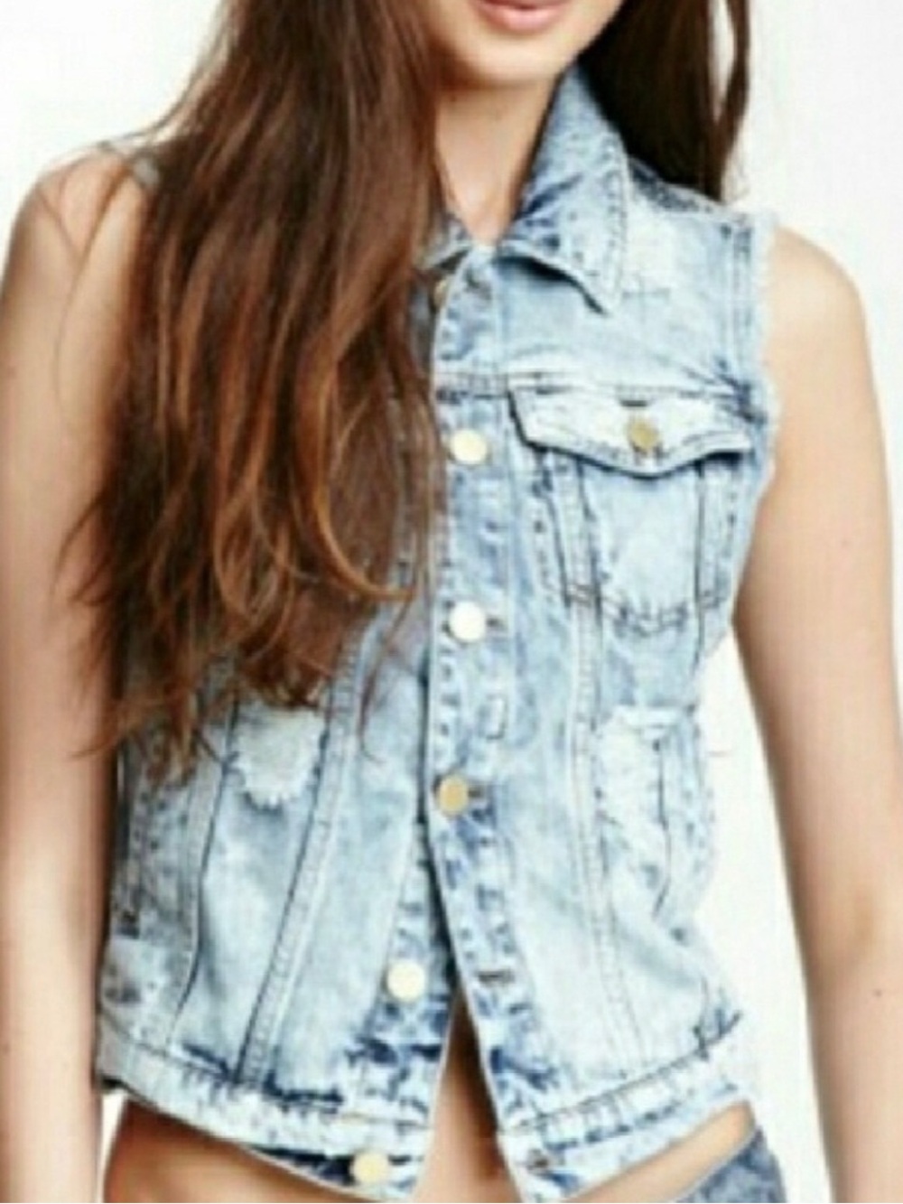 Romeo and Juliet Couture Distressed Light Blue Denim Vest -